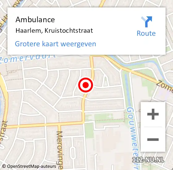 Locatie op kaart van de 112 melding: Ambulance Haarlem, Kruistochtstraat op 12 november 2024 00:48