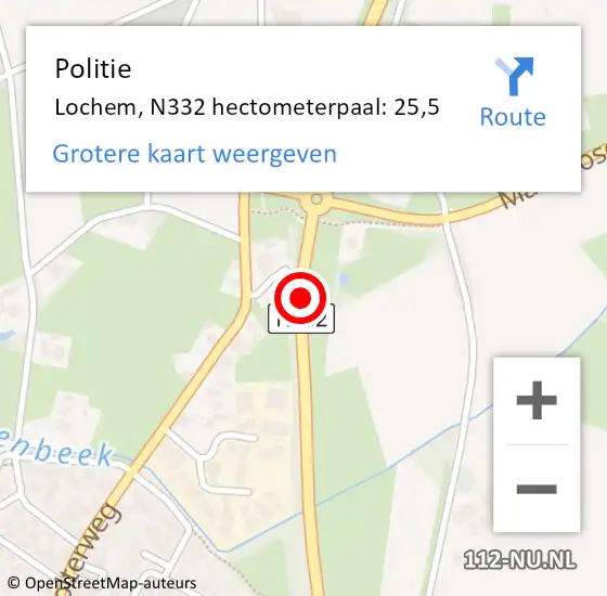 Locatie op kaart van de 112 melding: Politie Lochem, N332 hectometerpaal: 25,5 op 12 november 2024 02:36