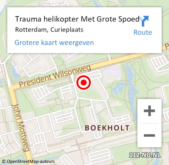 Locatie op kaart van de 112 melding: Trauma helikopter Met Grote Spoed Naar Rotterdam, Curieplaats op 12 november 2024 02:45