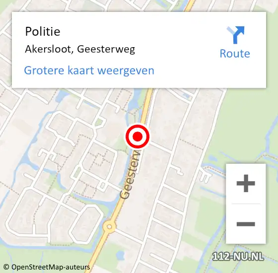 Locatie op kaart van de 112 melding: Politie Akersloot, Geesterweg op 26 oktober 2014 17:31