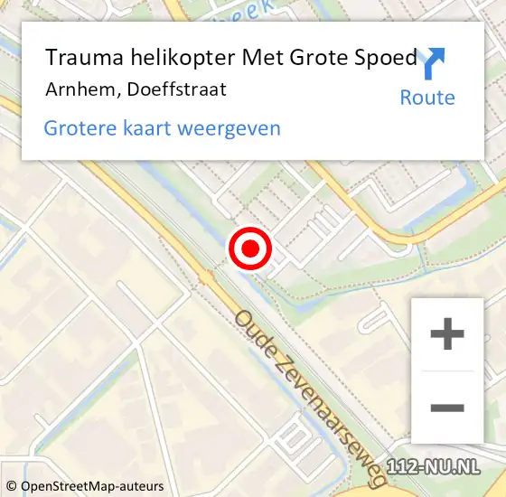 Locatie op kaart van de 112 melding: Trauma helikopter Met Grote Spoed Naar Arnhem, Doeffstraat op 12 november 2024 05:15