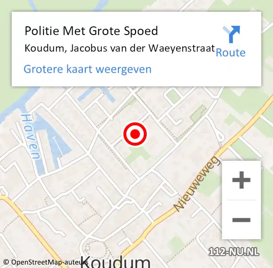 Locatie op kaart van de 112 melding: Politie Met Grote Spoed Naar Koudum, Jacobus van der Waeyenstraat op 12 november 2024 06:49