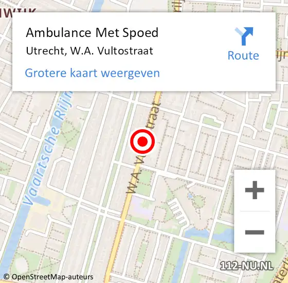 Locatie op kaart van de 112 melding: Ambulance Met Spoed Naar Utrecht, W.A. Vultostraat op 26 oktober 2014 17:37