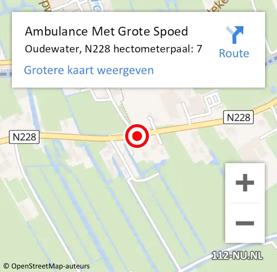 Locatie op kaart van de 112 melding: Ambulance Met Grote Spoed Naar Oudewater, N228 hectometerpaal: 7 op 12 november 2024 07:29