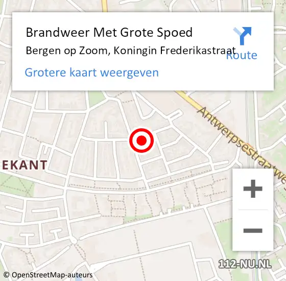 Locatie op kaart van de 112 melding: Brandweer Met Grote Spoed Naar Bergen op Zoom, Koningin Frederikastraat op 12 november 2024 08:01