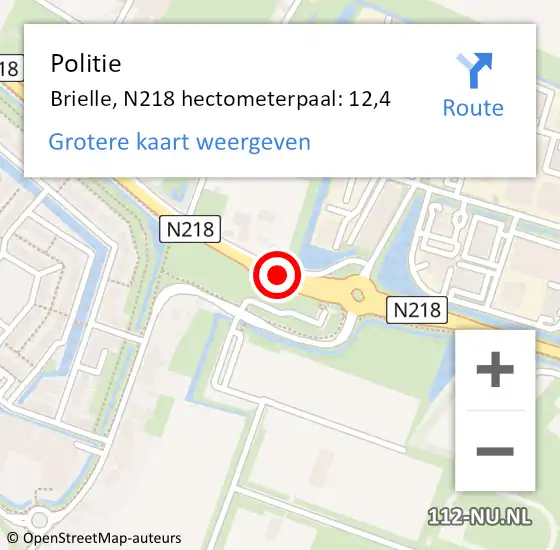 Locatie op kaart van de 112 melding: Politie Brielle, N218 hectometerpaal: 12,4 op 12 november 2024 08:33