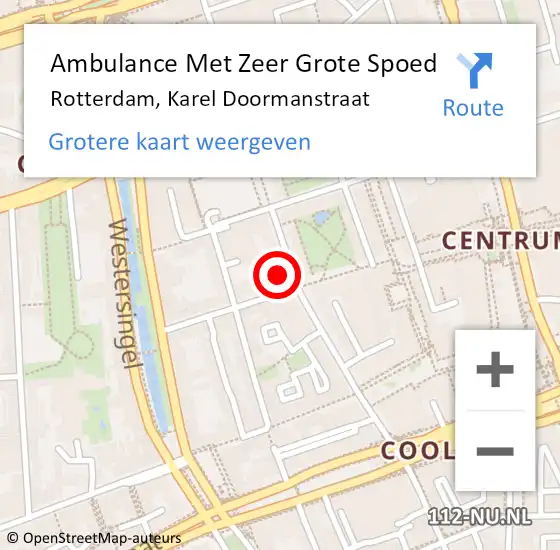 Locatie op kaart van de 112 melding: Ambulance Met Zeer Grote Spoed Naar Rotterdam, Karel Doormanstraat op 12 november 2024 08:47