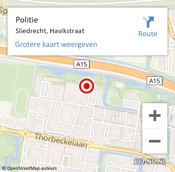 Locatie op kaart van de 112 melding: Politie Sliedrecht, Havikstraat op 12 november 2024 08:48