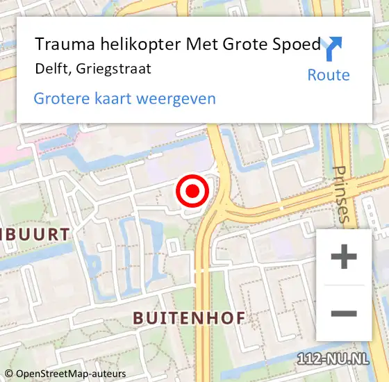 Locatie op kaart van de 112 melding: Trauma helikopter Met Grote Spoed Naar Delft, Griegstraat op 12 november 2024 10:02