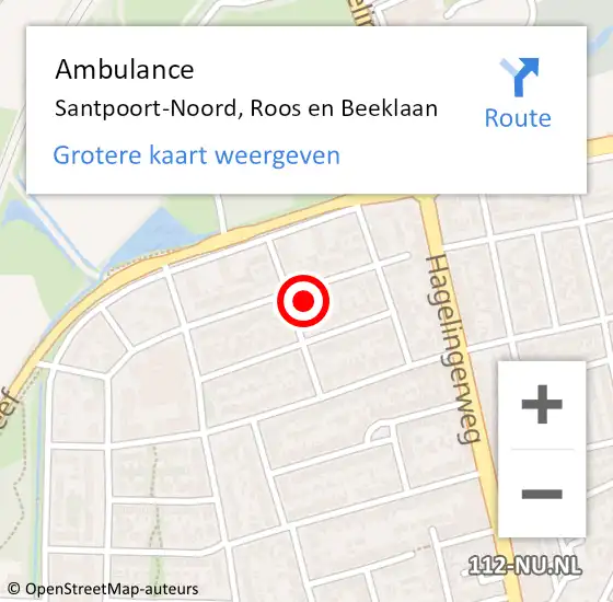 Locatie op kaart van de 112 melding: Ambulance Santpoort-Noord, Roos en Beeklaan op 12 november 2024 10:04