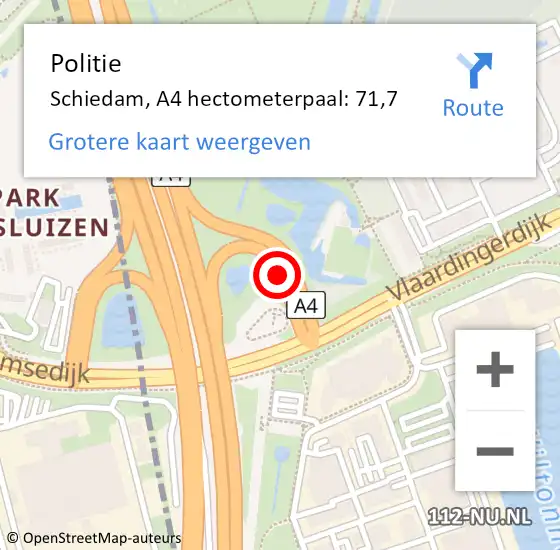 Locatie op kaart van de 112 melding: Politie Schiedam, A4 hectometerpaal: 71,7 op 12 november 2024 10:05