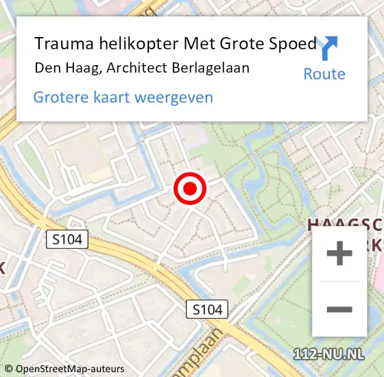 Locatie op kaart van de 112 melding: Trauma helikopter Met Grote Spoed Naar Den Haag, Architect Berlagelaan op 12 november 2024 10:06