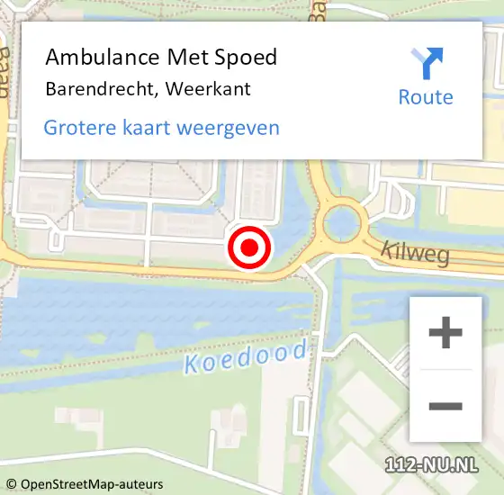 Locatie op kaart van de 112 melding: Ambulance Met Spoed Naar Barendrecht, Weerkant op 12 november 2024 10:09