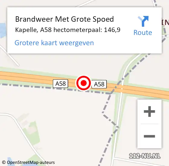 Locatie op kaart van de 112 melding: Brandweer Met Grote Spoed Naar Kapelle, A58 hectometerpaal: 146,9 op 12 november 2024 10:35