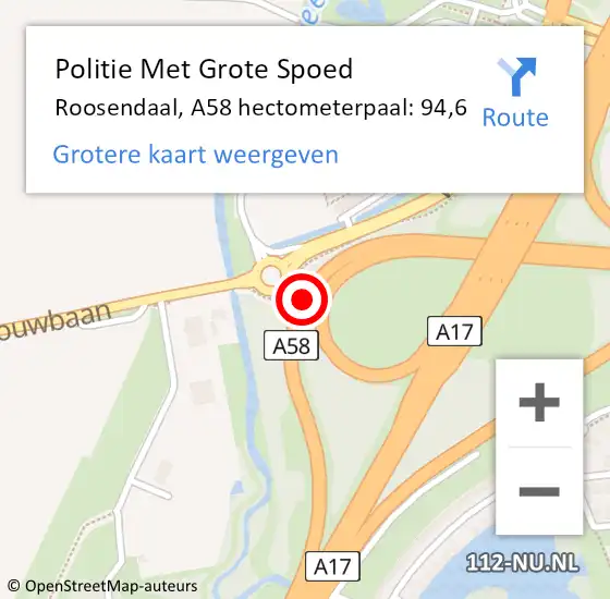 Locatie op kaart van de 112 melding: Politie Met Grote Spoed Naar Roosendaal, A58 hectometerpaal: 94,6 op 12 november 2024 10:43