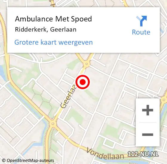 Locatie op kaart van de 112 melding: Ambulance Met Spoed Naar Ridderkerk, Geerlaan op 12 november 2024 11:12