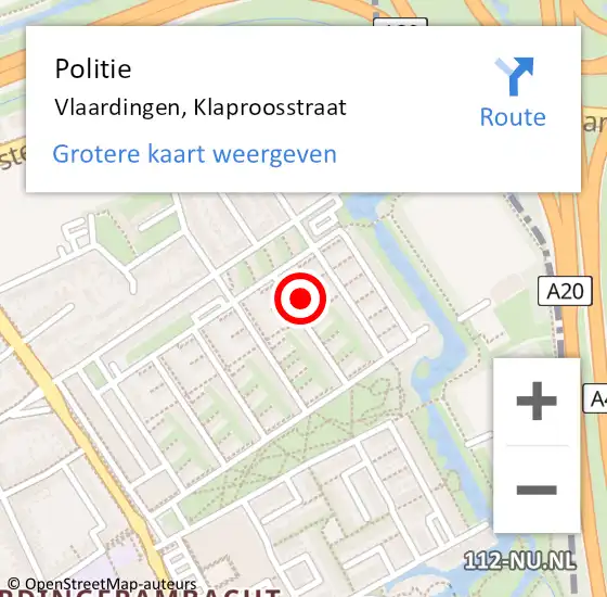 Locatie op kaart van de 112 melding: Politie Vlaardingen, Klaproosstraat op 12 november 2024 11:16