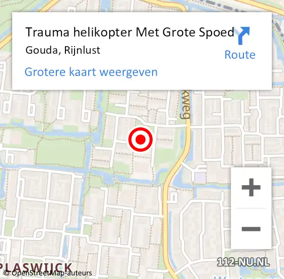 Locatie op kaart van de 112 melding: Trauma helikopter Met Grote Spoed Naar Gouda, Rijnlust op 12 november 2024 11:17