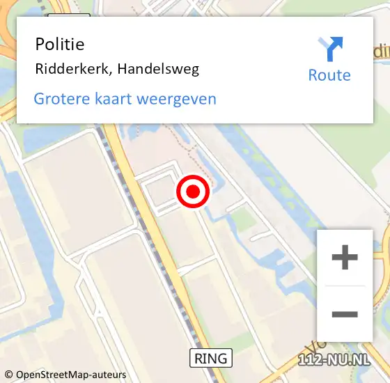 Locatie op kaart van de 112 melding: Politie Ridderkerk, Handelsweg op 12 november 2024 11:28