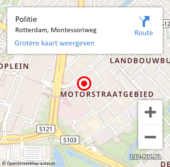 Locatie op kaart van de 112 melding: Politie Rotterdam, Montessoriweg op 12 november 2024 11:37