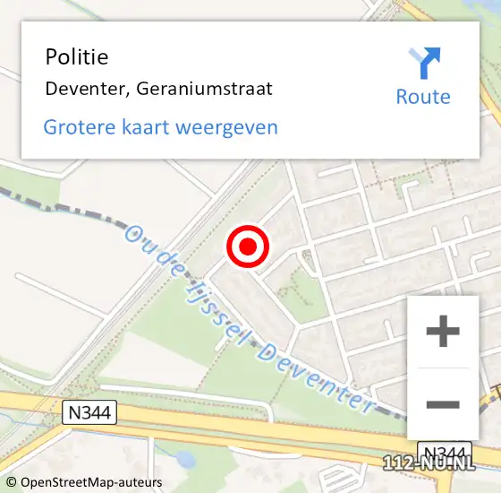 Locatie op kaart van de 112 melding: Politie Deventer, Geraniumstraat op 12 november 2024 11:58