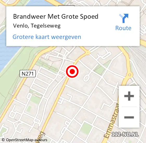 Locatie op kaart van de 112 melding: Brandweer Met Grote Spoed Naar Venlo, Tegelseweg op 12 november 2024 12:44