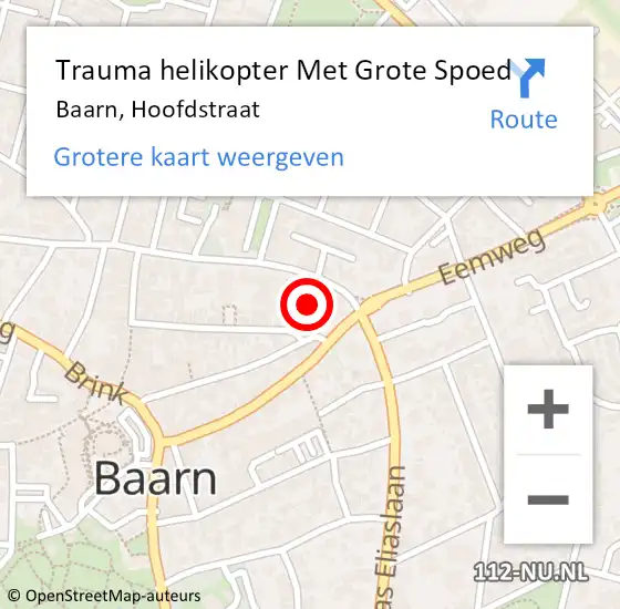 Locatie op kaart van de 112 melding: Trauma helikopter Met Grote Spoed Naar Baarn, Hoofdstraat op 12 november 2024 12:44