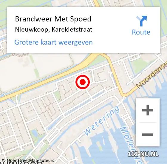 Locatie op kaart van de 112 melding: Brandweer Met Spoed Naar Nieuwkoop, Karekietstraat op 12 november 2024 12:51