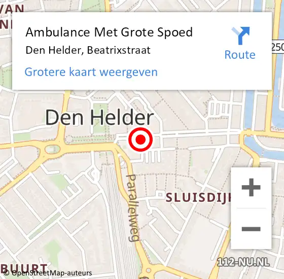 Locatie op kaart van de 112 melding: Ambulance Met Grote Spoed Naar Den Helder, Beatrixstraat op 12 november 2024 13:02