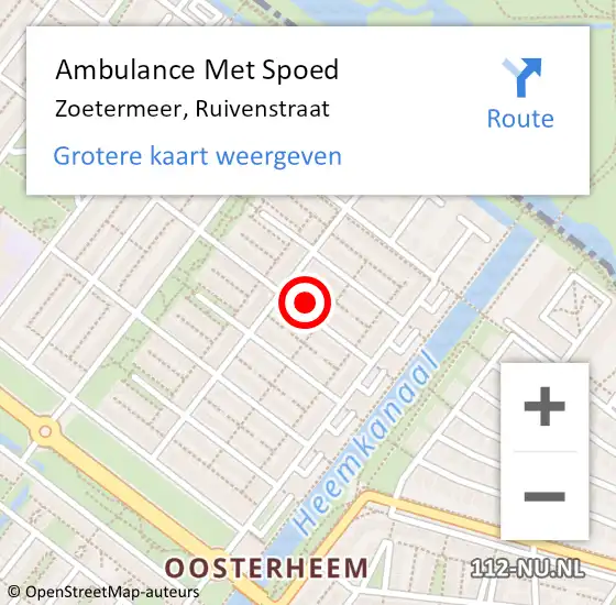 Locatie op kaart van de 112 melding: Ambulance Met Spoed Naar Zoetermeer, Ruivenstraat op 12 november 2024 13:07