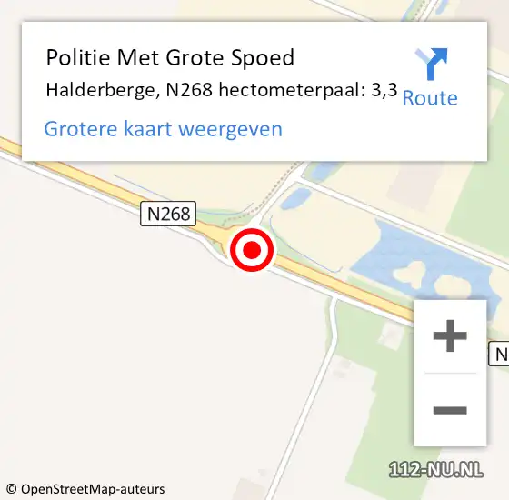 Locatie op kaart van de 112 melding: Politie Met Grote Spoed Naar Halderberge, N268 hectometerpaal: 3,3 op 12 november 2024 13:22