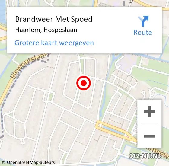 Locatie op kaart van de 112 melding: Brandweer Met Spoed Naar Haarlem, Hospeslaan op 12 november 2024 13:22