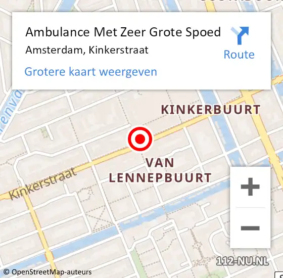 Locatie op kaart van de 112 melding: Ambulance Met Zeer Grote Spoed Naar Amsterdam, Kinkerstraat op 12 november 2024 13:28