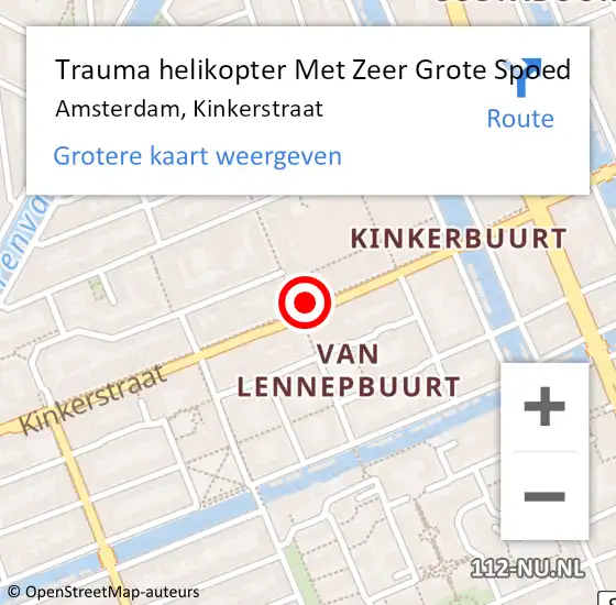 Locatie op kaart van de 112 melding: Trauma helikopter Met Zeer Grote Spoed Naar Amsterdam, Kinkerstraat op 12 november 2024 13:29