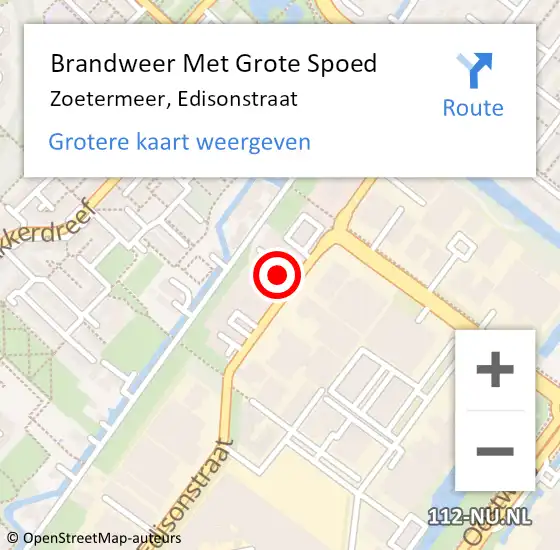 Locatie op kaart van de 112 melding: Brandweer Met Grote Spoed Naar Zoetermeer, Edisonstraat op 12 november 2024 13:32