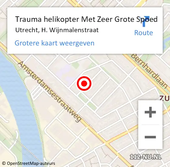 Locatie op kaart van de 112 melding: Trauma helikopter Met Zeer Grote Spoed Naar Utrecht, H. Wijnmalenstraat op 12 november 2024 13:34