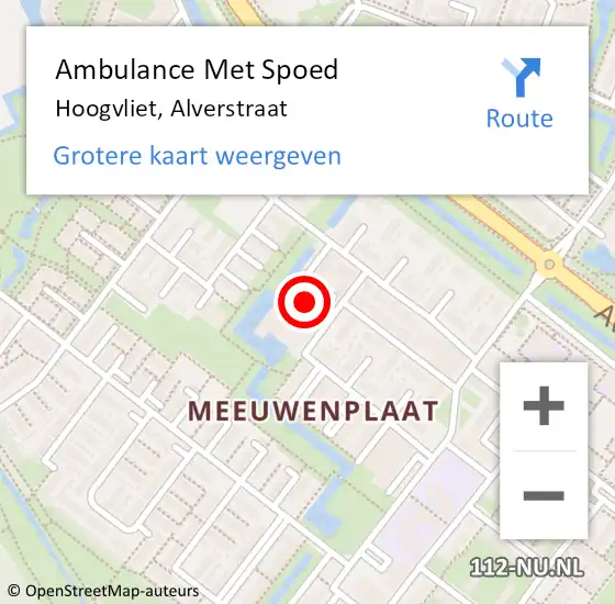 Locatie op kaart van de 112 melding: Ambulance Met Spoed Naar Hoogvliet, Alverstraat op 12 november 2024 13:37