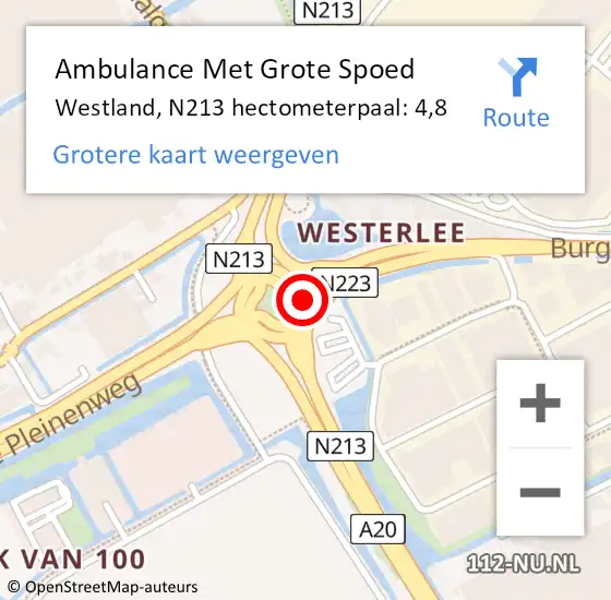 Locatie op kaart van de 112 melding: Ambulance Met Grote Spoed Naar Westland, N213 hectometerpaal: 4,8 op 12 november 2024 13:59