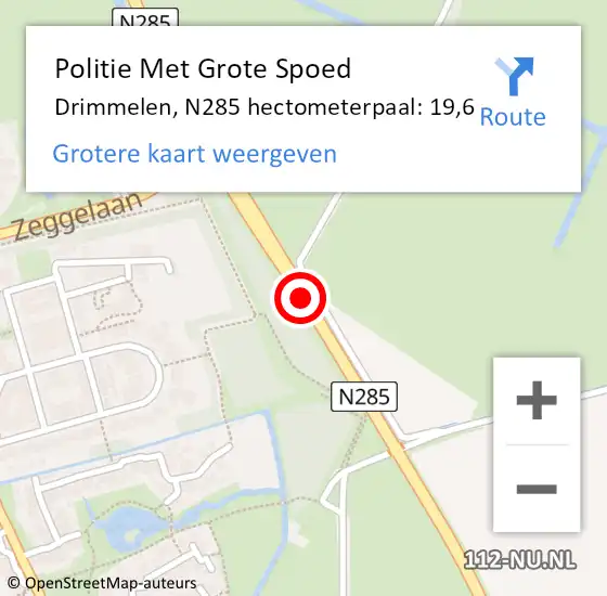 Locatie op kaart van de 112 melding: Politie Met Grote Spoed Naar Drimmelen, N285 hectometerpaal: 19,6 op 12 november 2024 14:08