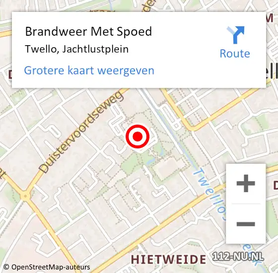 Locatie op kaart van de 112 melding: Brandweer Met Spoed Naar Twello, Jachtlustplein op 12 november 2024 14:37