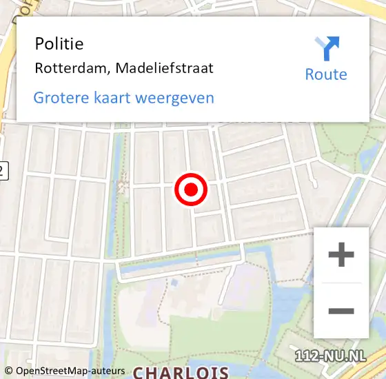 Locatie op kaart van de 112 melding: Politie Rotterdam, Madeliefstraat op 12 november 2024 14:48