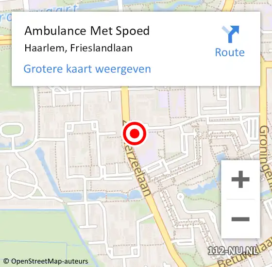 Locatie op kaart van de 112 melding: Ambulance Met Spoed Naar Haarlem, Frieslandlaan op 12 november 2024 14:57