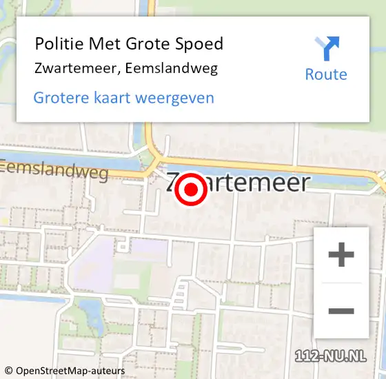 Locatie op kaart van de 112 melding: Politie Met Grote Spoed Naar Zwartemeer, Eemslandweg op 12 november 2024 15:00