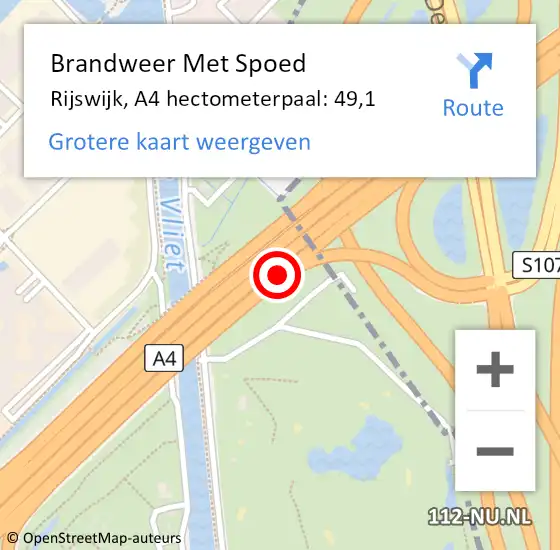 Locatie op kaart van de 112 melding: Brandweer Met Spoed Naar Rijswijk, A4 hectometerpaal: 49,1 op 12 november 2024 15:05