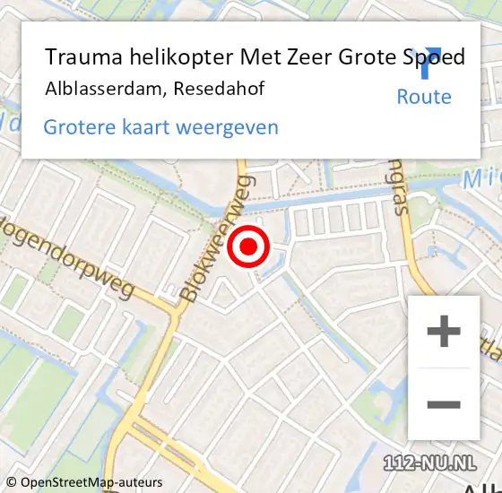 Locatie op kaart van de 112 melding: Trauma helikopter Met Zeer Grote Spoed Naar Alblasserdam, Resedahof op 12 november 2024 15:13