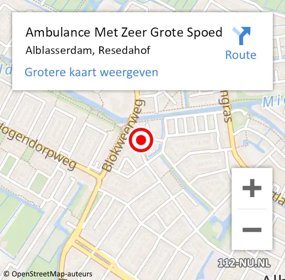 Locatie op kaart van de 112 melding: Ambulance Met Zeer Grote Spoed Naar Alblasserdam, Resedahof op 12 november 2024 15:15