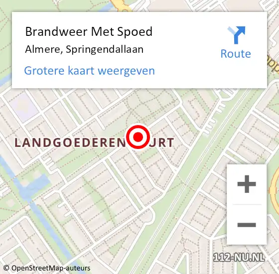 Locatie op kaart van de 112 melding: Brandweer Met Spoed Naar Almere, Springendallaan op 12 november 2024 15:20