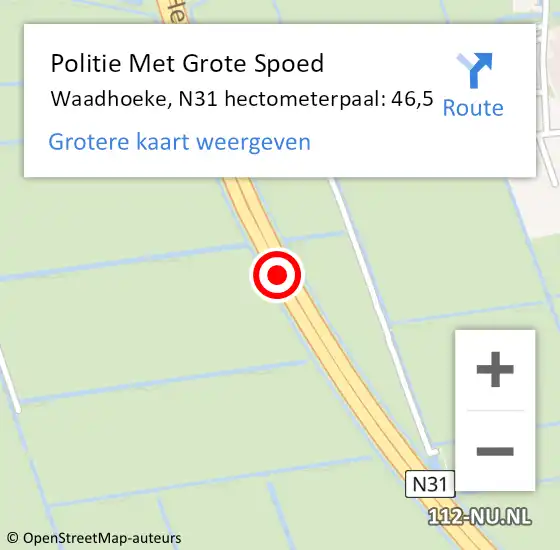 Locatie op kaart van de 112 melding: Politie Met Grote Spoed Naar Waadhoeke, N31 hectometerpaal: 46,5 op 12 november 2024 15:22