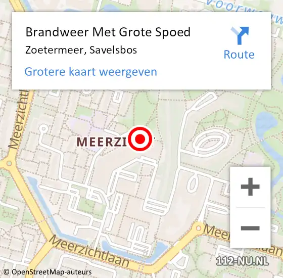 Locatie op kaart van de 112 melding: Brandweer Met Grote Spoed Naar Zoetermeer, Savelsbos op 12 november 2024 15:40