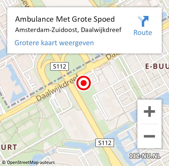 Locatie op kaart van de 112 melding: Ambulance Met Grote Spoed Naar Amsterdam, Daalwijkdreef op 12 november 2024 15:47